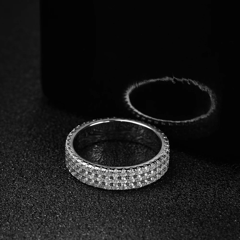 KNOBSPIN Full Moissanite Ring 925 Sterling Sliver Plated 18k Eternity Band Hip Hop Rings for Woman Man Party Sparkling Jewely