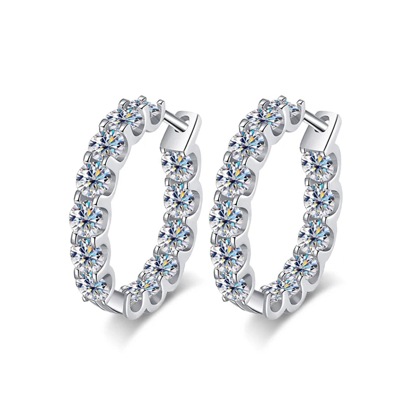 2.6ct D Color Moissanite Hoop Earrings – 925 Sterling Silver, 18K White Gold Plated