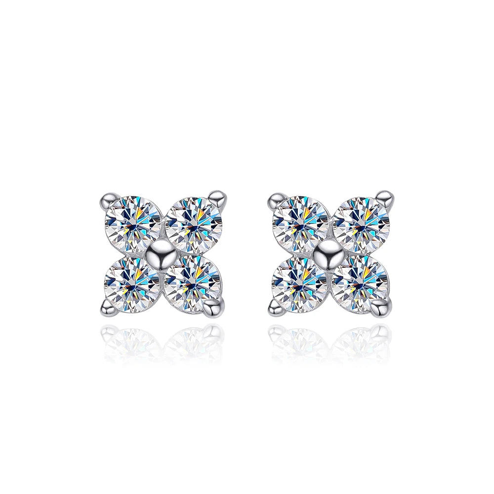KNOBSPIN D VVS1 Round Moissanite Stud Earrings for Women Man 4 Stones Classic s925 Sterling Silver Earring with GRA Gift Jewelry