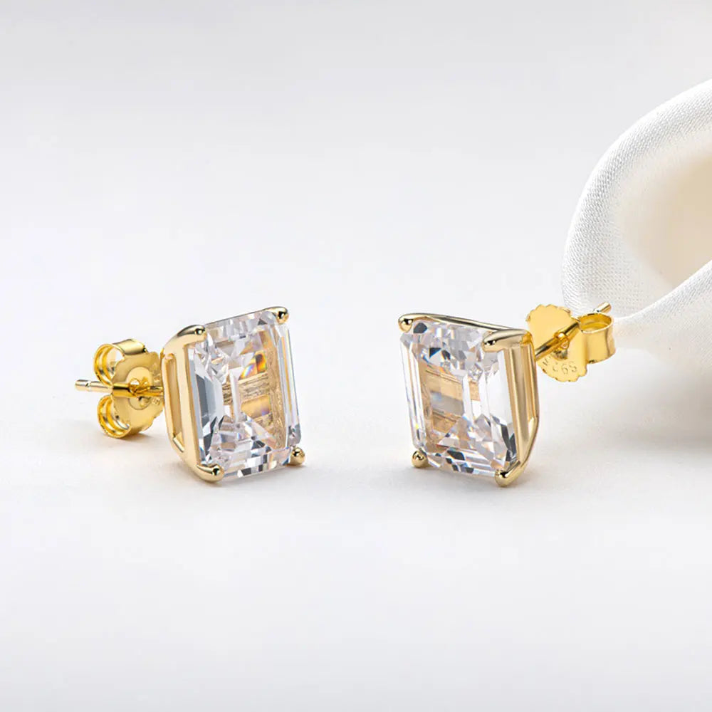 KNOBSPIN D VVS1 Emerald Cut Moissanite Earring s925 Sterling Sliver Plated with 18k White Gold Earrings for Women Fine Jewelry