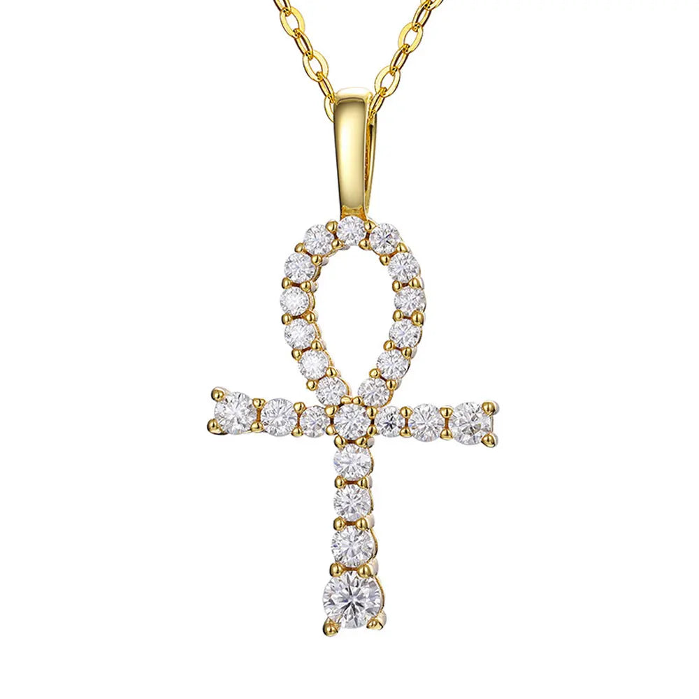 KNOBSPIN D VVS1 Moissanite Cross Pendant Necklace Full Diamond with GRA Wedding Party Jewelry Rope Chain Necklaces for Women Man