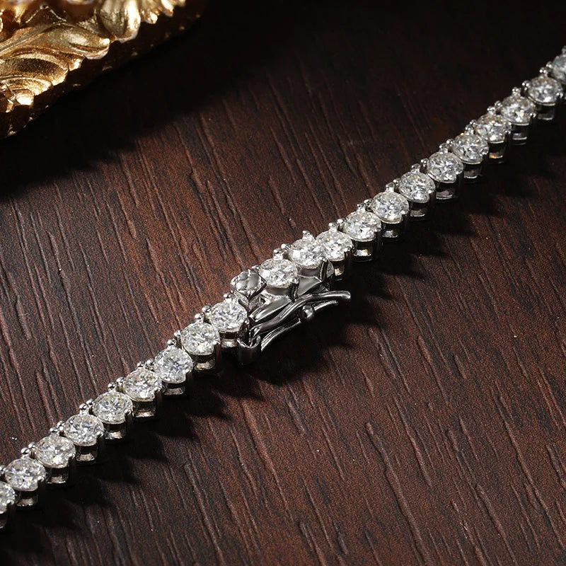 KNOBSPIN 3 Claw D VVS1 Moissanite Tennis Necklace s925 Sterling Silver 18k White Gold GRA Certified Wedding Necklaces for Women