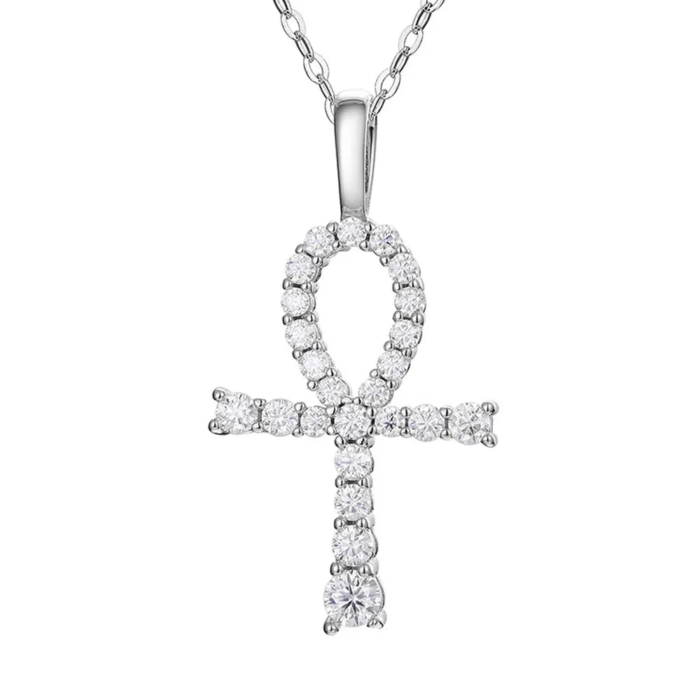 KNOBSPIN D VVS1 Moissanite Cross Pendant Necklace Full Diamond with GRA Wedding Party Jewelry Rope Chain Necklaces for Women Man