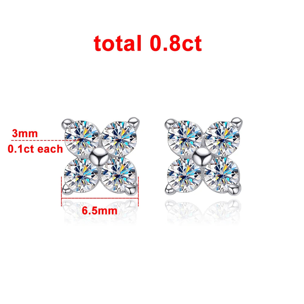 KNOBSPIN D VVS1 Round Moissanite Stud Earrings for Women Man 4 Stones Classic s925 Sterling Silver Earring with GRA Gift Jewelry