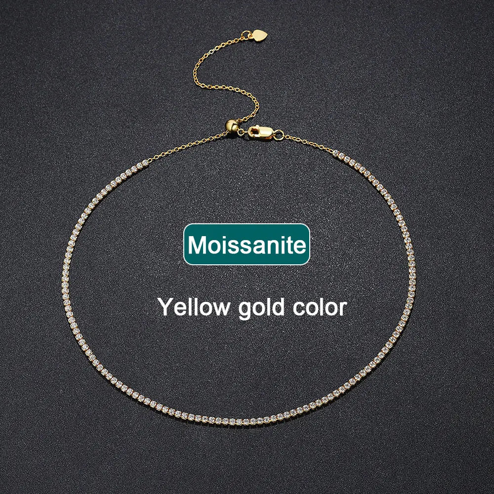 KNOBSPIN 2mm D VVS1 Moissanite Tennis Necklace Adjustable s925 Sterling Silver Plated 18k Gold with GRA Fine Necklace for Women
