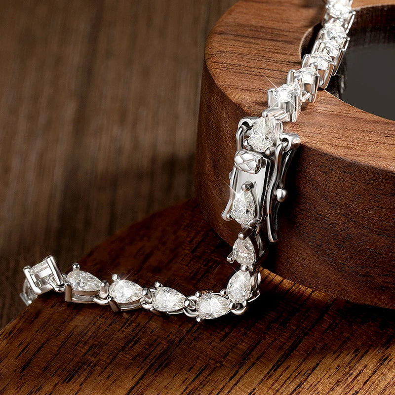 KNOBSPIN D VVS1 Pear Cut Moissanite Tennis Bracelet Diamond GRA s925 Sterling Silver 18k Dainty Tennis Bracelets for Women Man