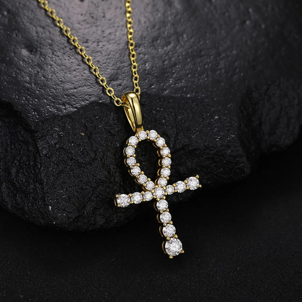 KNOBSPIN D VVS1 Moissanite Cross Pendant Necklace Full Diamond with GRA Wedding Party Jewelry Rope Chain Necklaces for Women Man