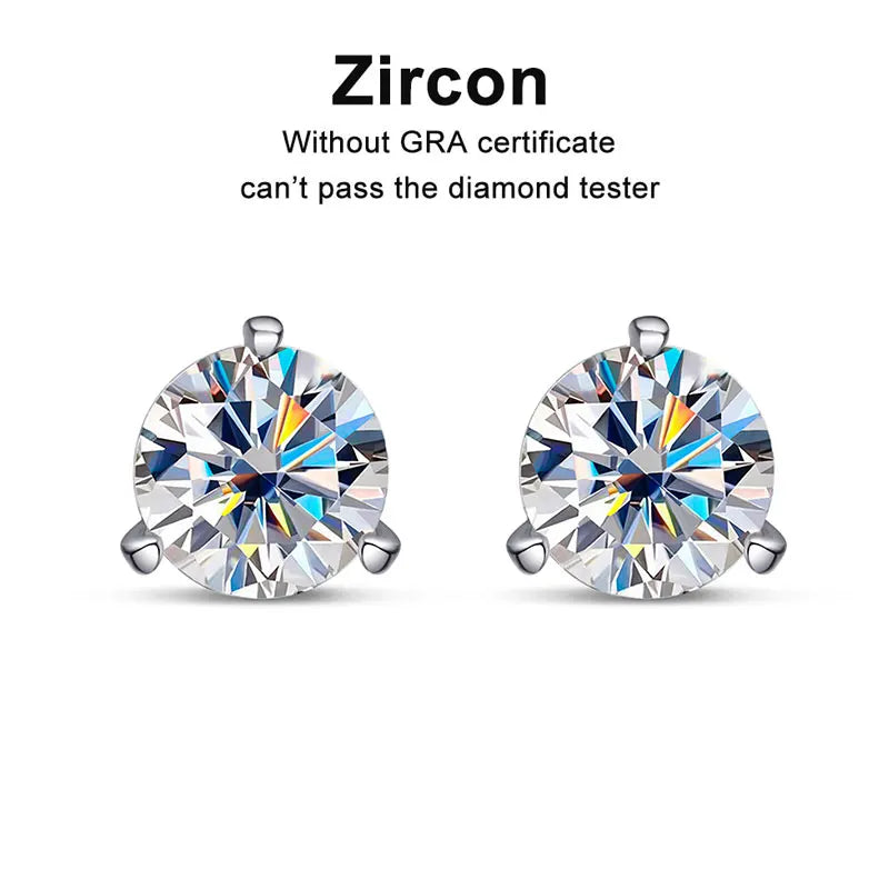 Knobspin D VVS1 Round Moissanite Earring 3 Prongs Setting Classic Trendy Women Man Fine Jewelry GRA Certified 925 Sliver Earring