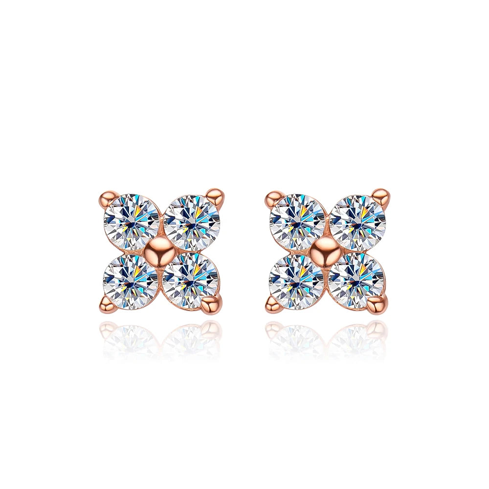 KNOBSPIN D VVS1 Round Moissanite Stud Earrings for Women Man 4 Stones Classic s925 Sterling Silver Earring with GRA Gift Jewelry