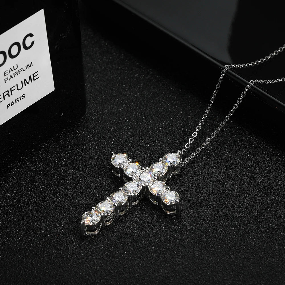 KNOBSPIN D VVS1 Moissanite Cross Pendant Necklace Original s925 Sliver Box Chain Plated 18k White Gold Fine Necklaces for Women