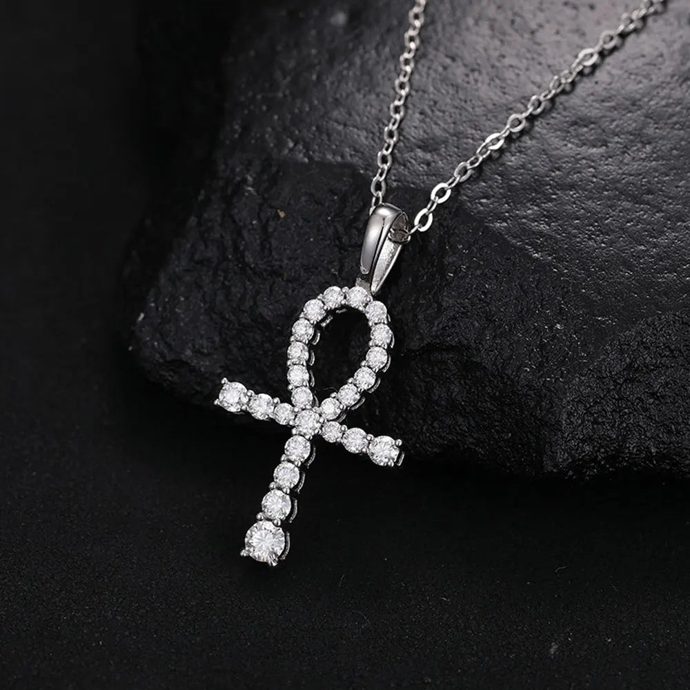 KNOBSPIN D VVS1 Moissanite Cross Pendant Necklace Full Diamond with GRA Wedding Party Jewelry Rope Chain Necklaces for Women Man