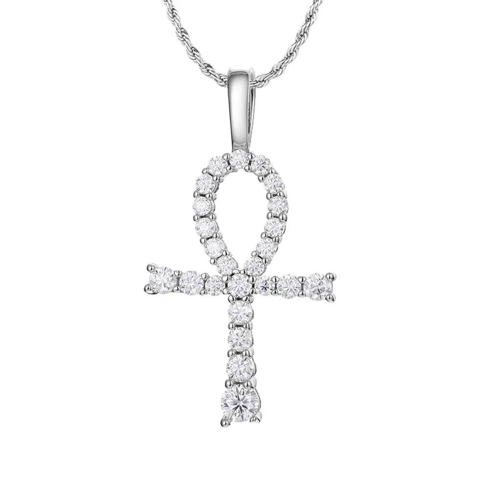 KNOBSPIN D VVS1 Moissanite Cross Pendant Necklace Full Diamond with GRA Wedding Party Jewelry Rope Chain Necklaces for Women Man