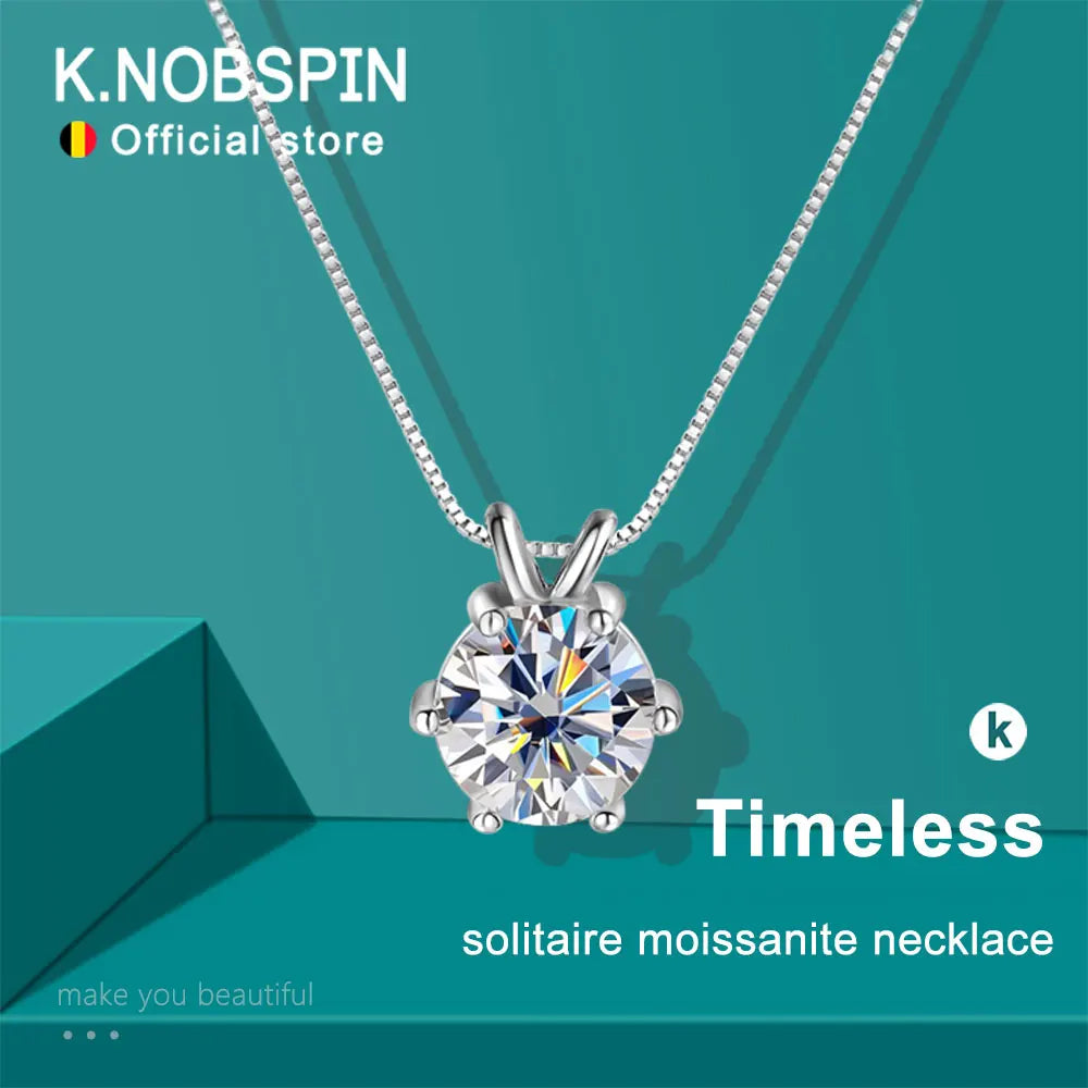 KNOBSPIN 1-5 CT Moissanite Necklace Solitaire Pandent GRA Certified Dainty s925 Sterling Silver 18k Classic Necklaces for Women