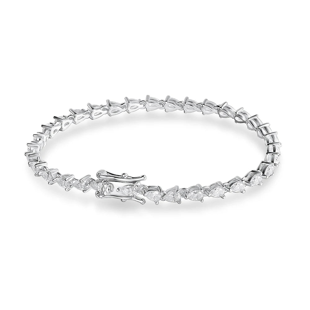 KNOBSPIN D VVS1 Pear Cut Moissanite Tennis Bracelet Diamond GRA s925 Sterling Silver 18k Dainty Tennis Bracelets for Women Man