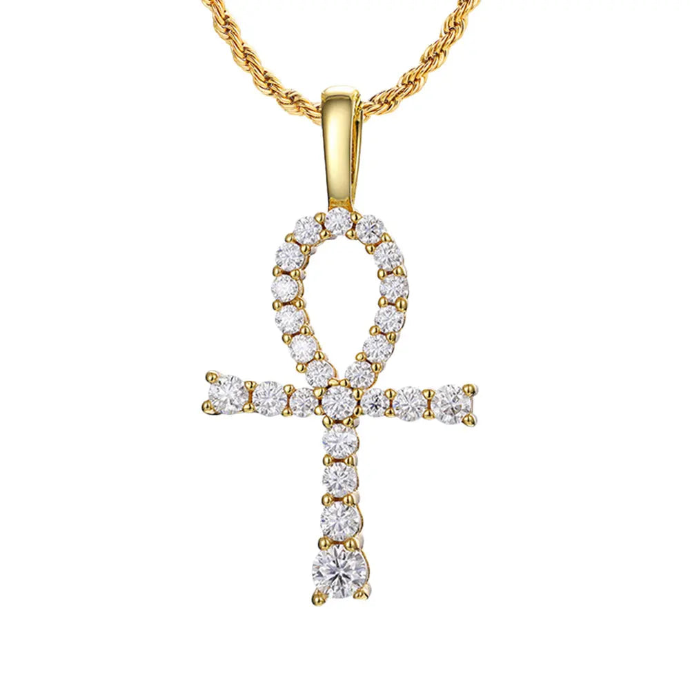 KNOBSPIN D VVS1 Moissanite Cross Pendant Necklace Full Diamond with GRA Wedding Party Jewelry Rope Chain Necklaces for Women Man