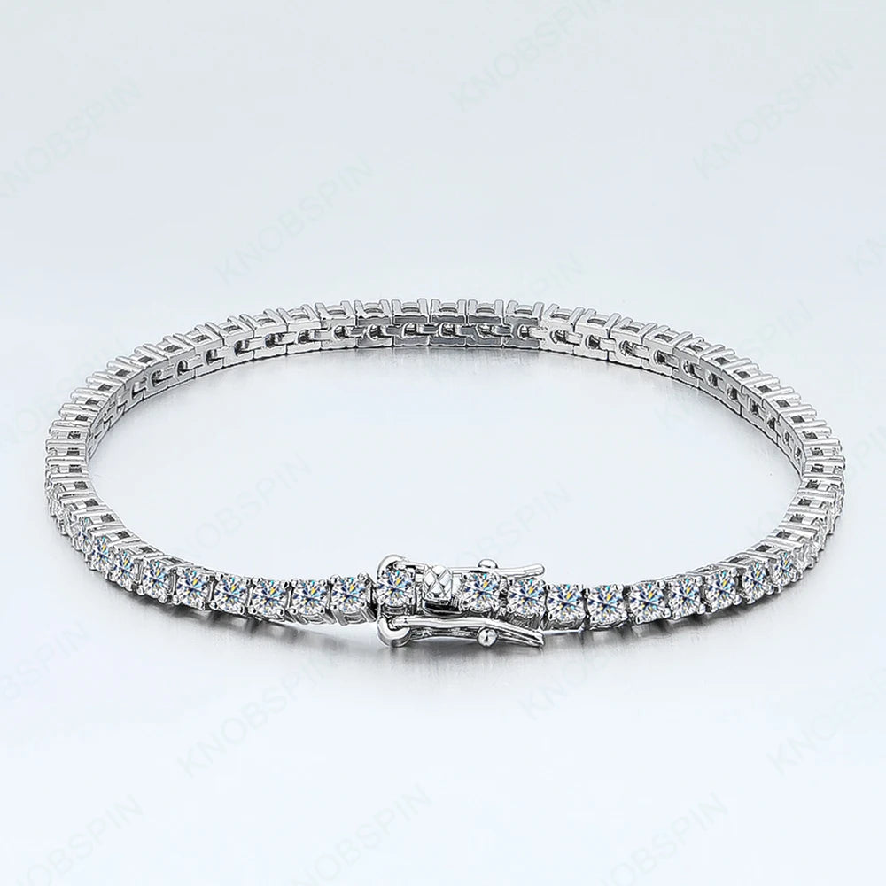 KNOBSPIN 2mm D Color Moissanite Tennis Bracelets for Woman Man Sparkling Diamonds with GRA s925 Sterling Sliver Hip Hop Bracelet