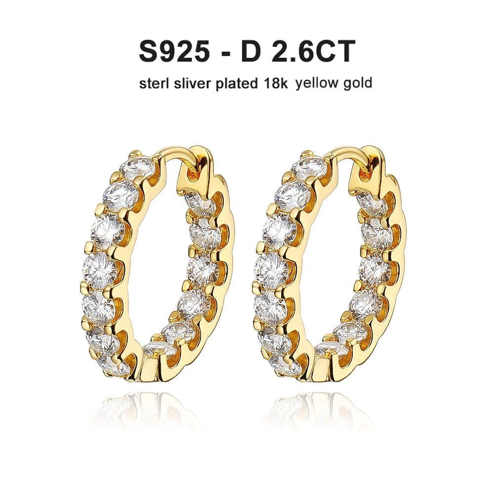2.6ct D Color Moissanite Hoop Earrings – 925 Sterling Silver, 18K White Gold Plated