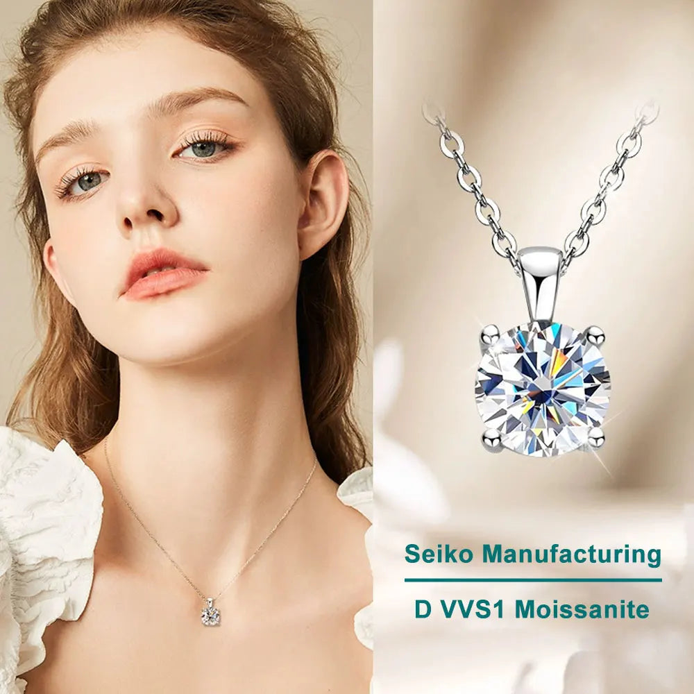 KNOBSPIN 1-5 CT Moissanite Necklace Solitaire Pandent GRA Certified Dainty s925 Sterling Silver 18k Classic Necklaces for Women