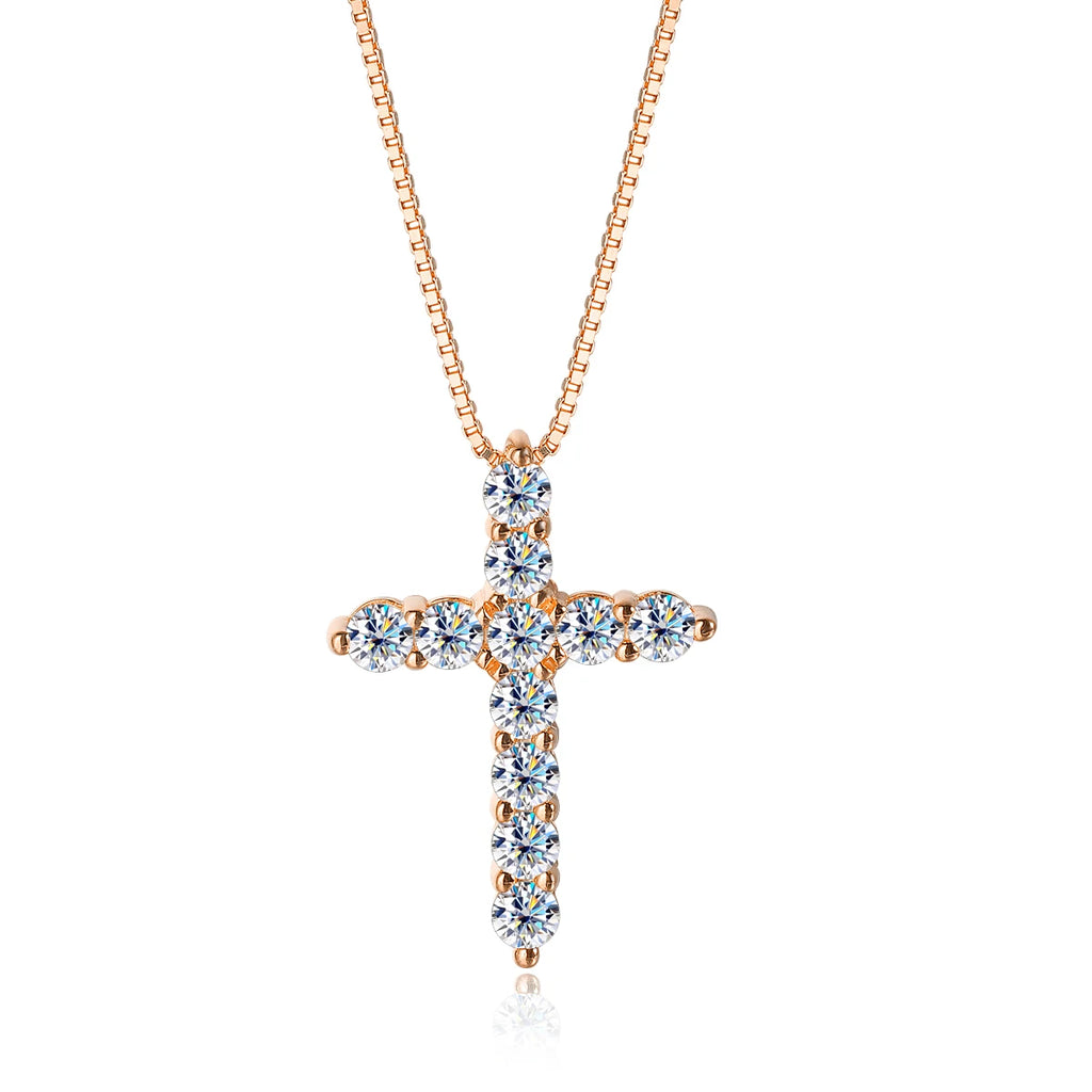KNOBSPIN D VVS1 Moissanite Cross Pendant Necklace Original s925 Sliver Box Chain Plated 18k White Gold Fine Necklaces for Women