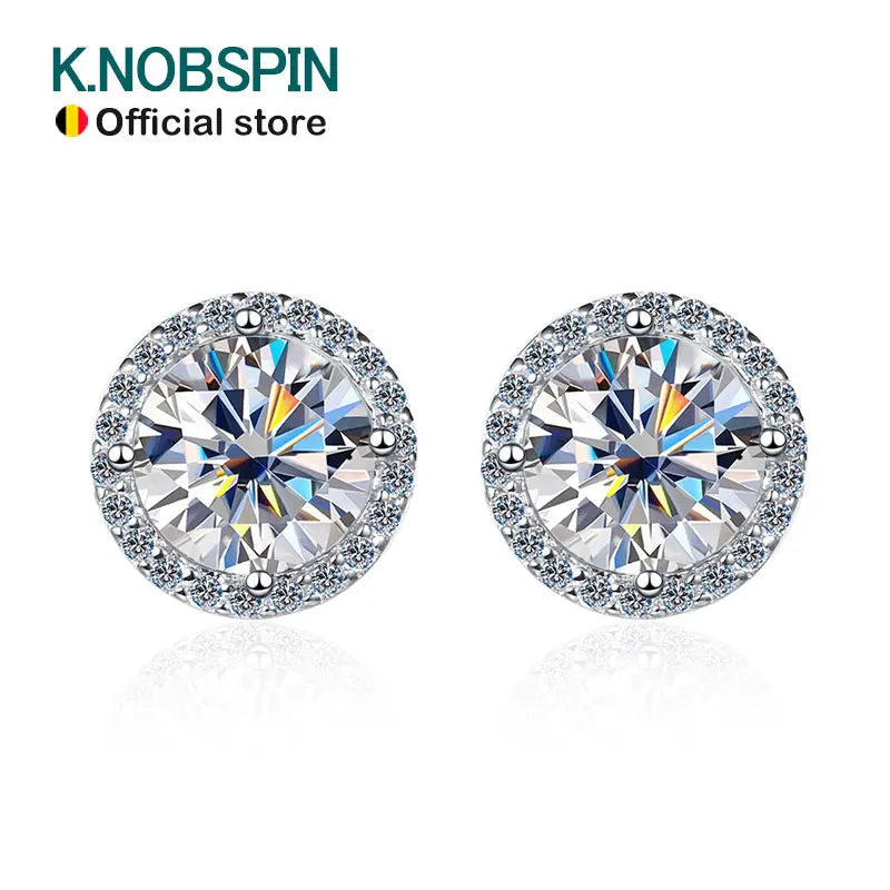 KNOBSPIN 1ct D Color Moissanite Earring For Women Wedding Fine Jewely with GRA 925 Sterling Sliver Plated 18k White Gold Earring
