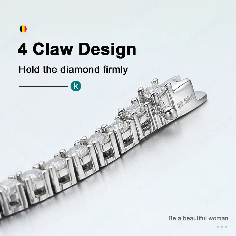 KNOBSPIN 2mm D Color Moissanite Tennis Bracelets for Woman Man Sparkling Diamonds with GRA s925 Sterling Sliver Hip Hop Bracelet