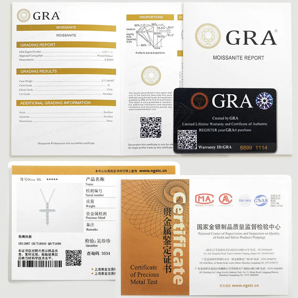 KNOBSPIN D VVS1 Moissanite Cross Pendant Necklace Original s925 Sliver Box Chain Plated 18k White Gold Fine Necklaces for Women