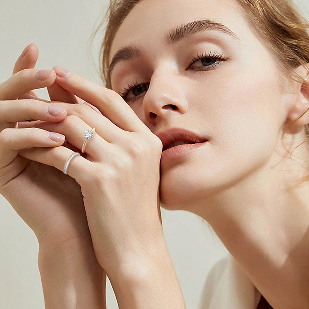 KNOBSPIN D VVS1 All Moissanite Ring S925 Silver Plated 18k White Gold Fine Eternity Bands Engagement Wedding Rings for Women Man