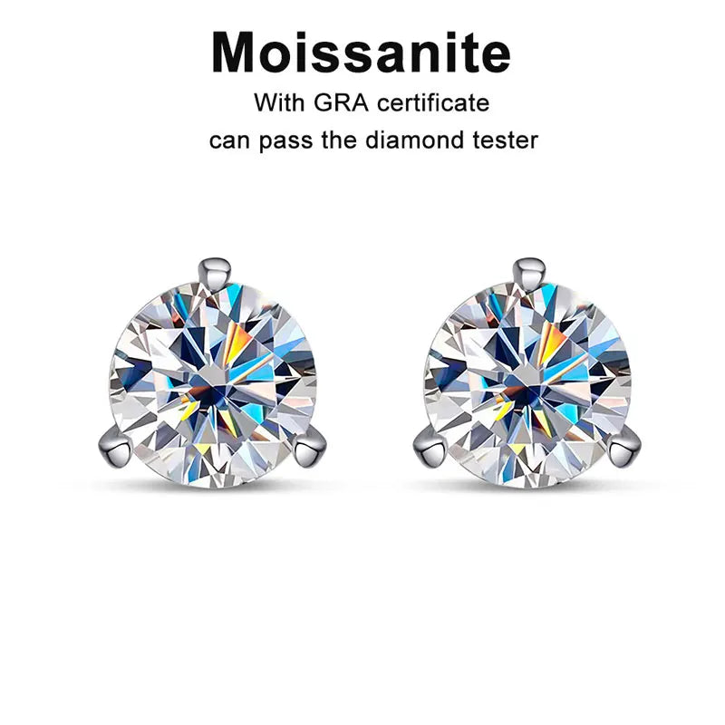 Knobspin D VVS1 Round Moissanite Earring 3 Prongs Setting Classic Trendy Women Man Fine Jewelry GRA Certified 925 Sliver Earring