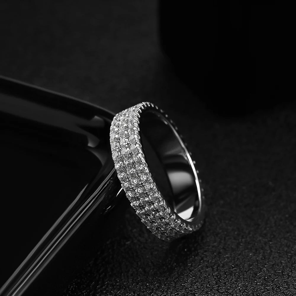 KNOBSPIN Full Moissanite Ring 925 Sterling Sliver Plated 18k Eternity Band Hip Hop Rings for Woman Man Party Sparkling Jewely