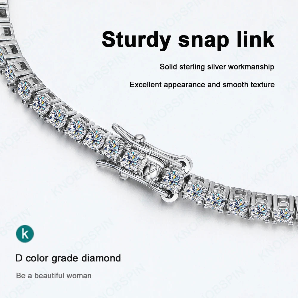KNOBSPIN 2mm D Color Moissanite Tennis Bracelets for Woman Man Sparkling Diamonds with GRA s925 Sterling Sliver Hip Hop Bracelet