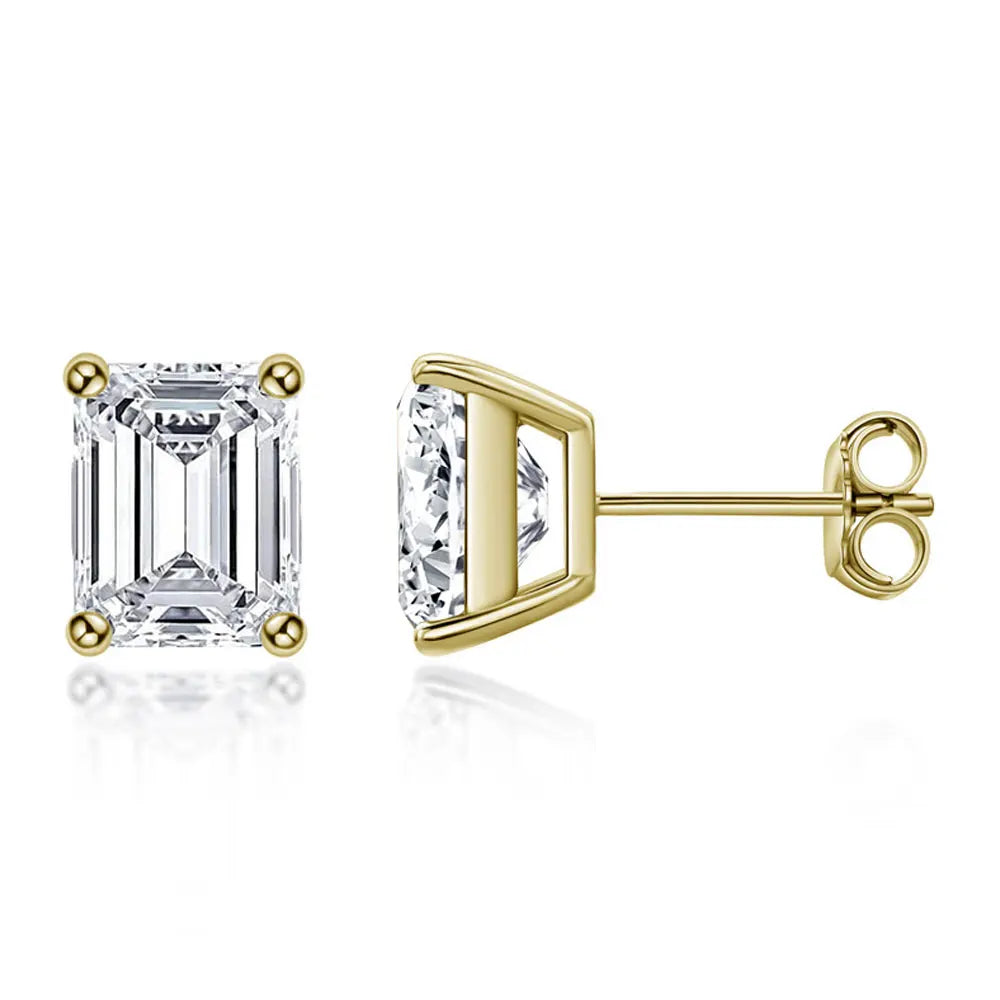 KNOBSPIN D VVS1 Emerald Cut Moissanite Earring s925 Sterling Sliver Plated with 18k White Gold Earrings for Women Fine Jewelry