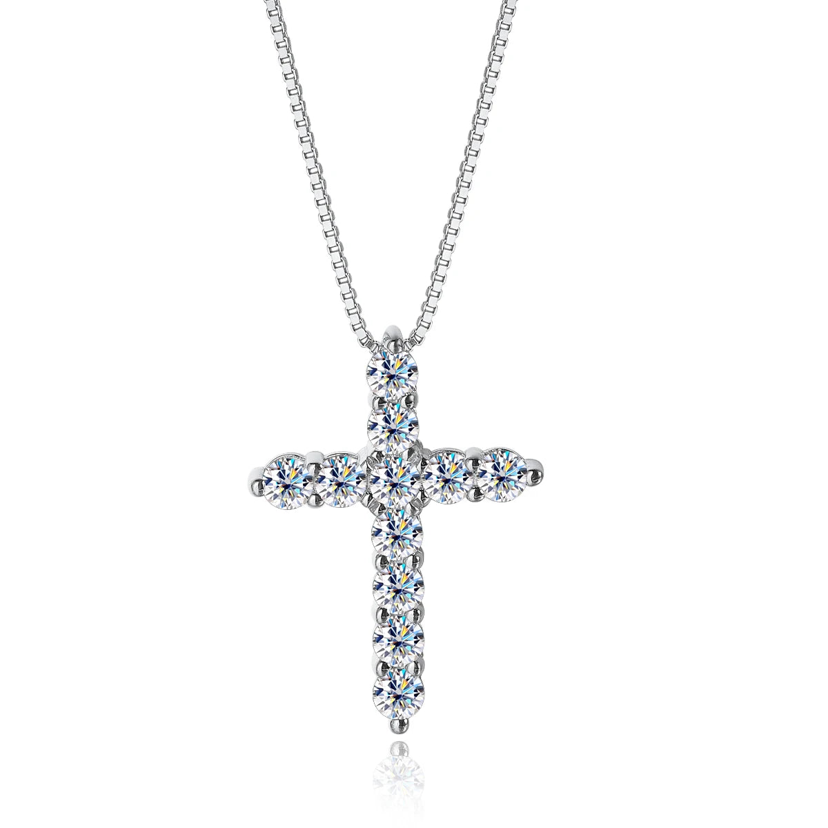 KNOBSPIN D VVS1 Moissanite Cross Pendant Necklace Original s925 Sliver Box Chain Plated 18k White Gold Fine Necklaces for Women
