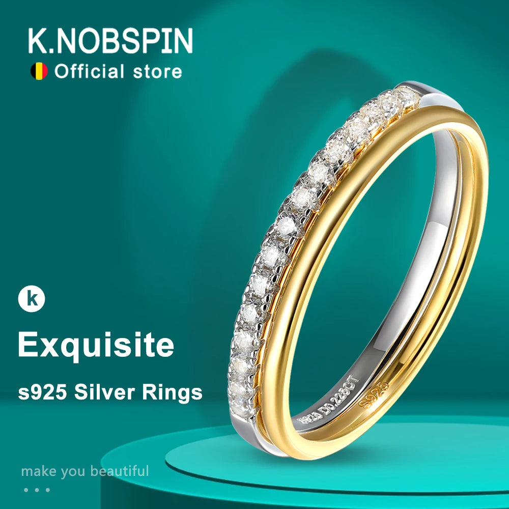 KNOBSPIN D VVS1 Moissanite Stacking Rings for Women Man GRA Diamond Jewelry s925 Sterling Silver Plated 18k Gold Wedding Band