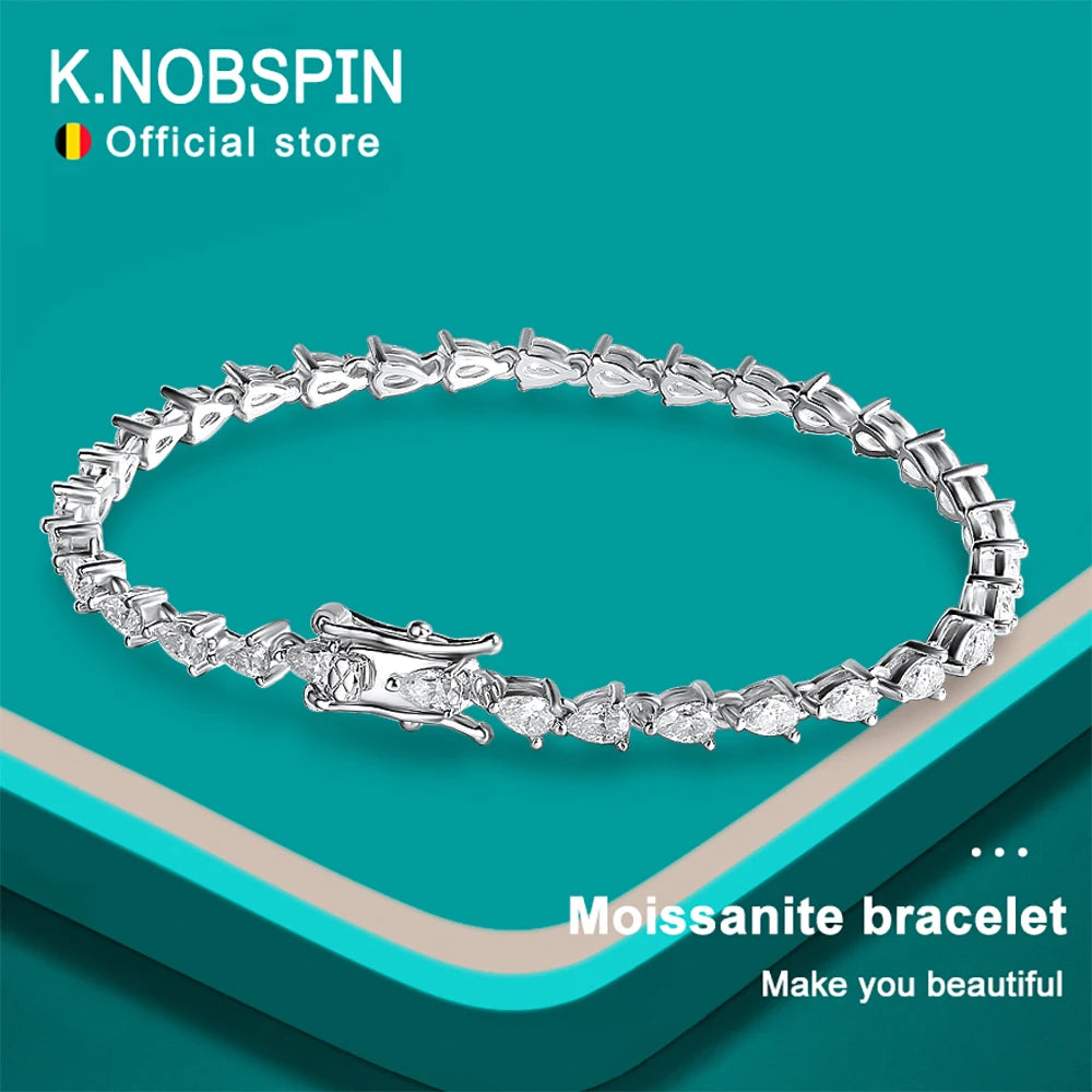 KNOBSPIN D VVS1 Pear Cut Moissanite Tennis Bracelet Diamond GRA s925 Sterling Silver 18k Dainty Tennis Bracelets for Women Man