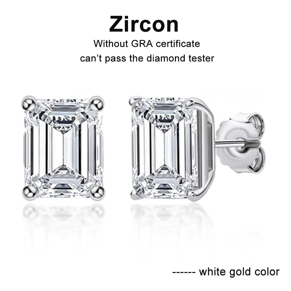 KNOBSPIN D VVS1 Emerald Cut Moissanite Earring s925 Sterling Sliver Plated with 18k White Gold Earrings for Women Fine Jewelry