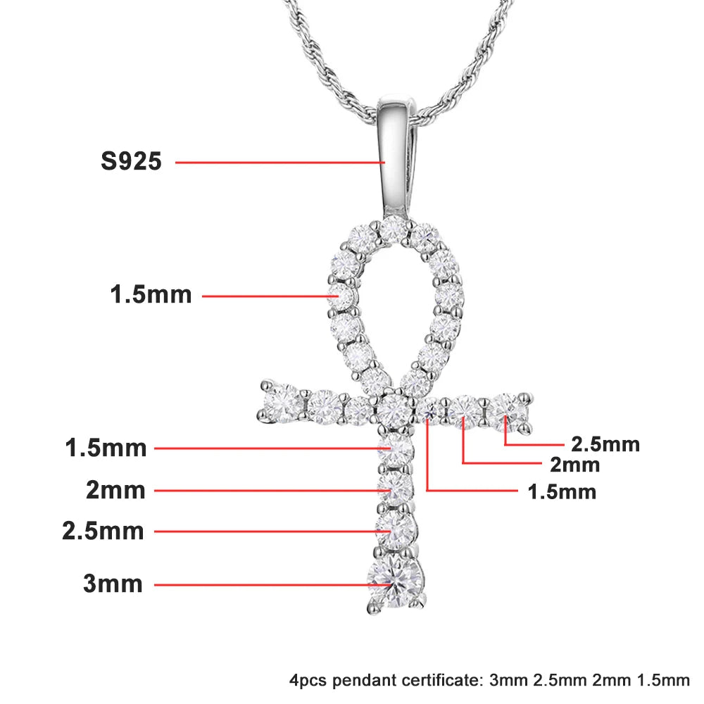 KNOBSPIN D VVS1 Moissanite Cross Pendant Necklace Full Diamond with GRA Wedding Party Jewelry Rope Chain Necklaces for Women Man