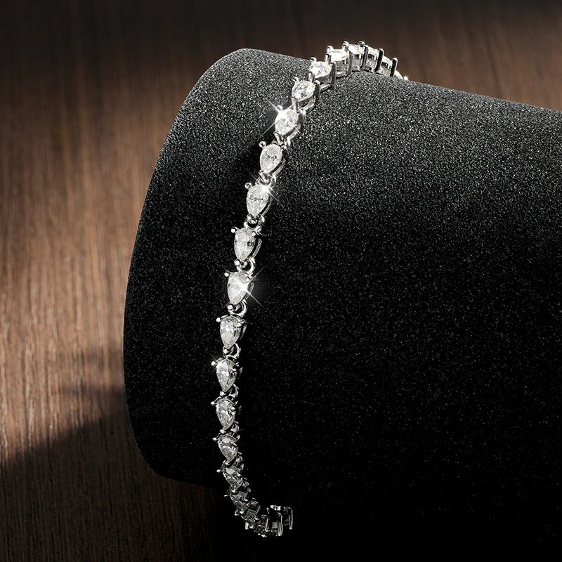 KNOBSPIN D VVS1 Pear Cut Moissanite Tennis Bracelet Diamond GRA s925 Sterling Silver 18k Dainty Tennis Bracelets for Women Man