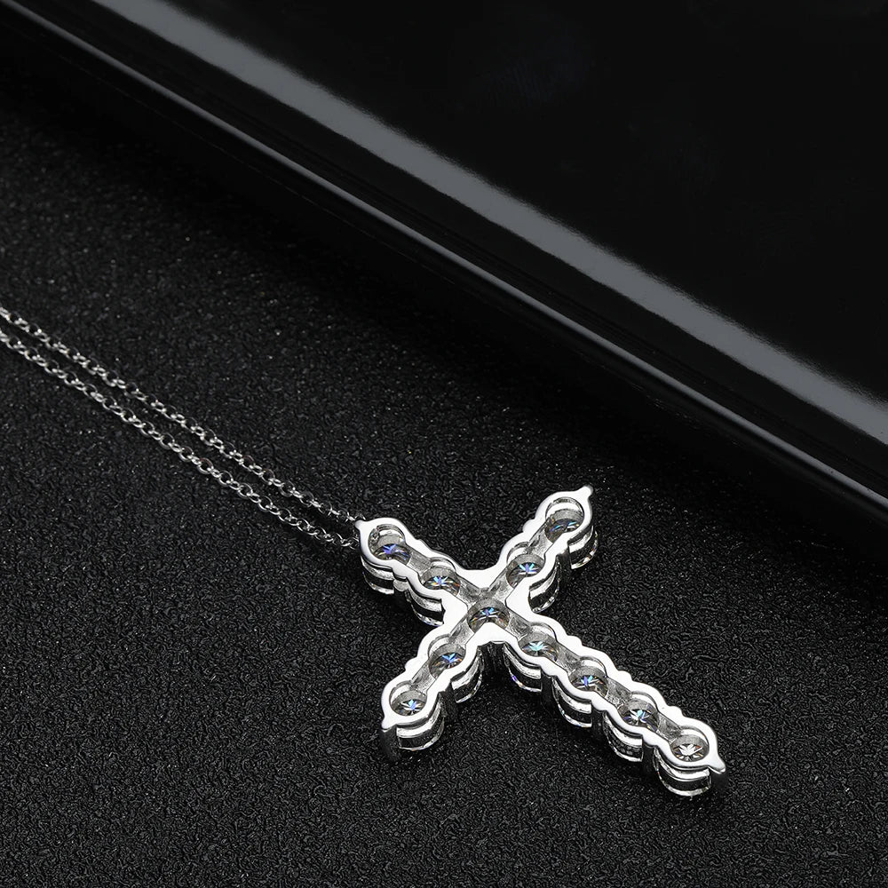 KNOBSPIN D VVS1 Moissanite Cross Pendant Necklace Original s925 Sliver Box Chain Plated 18k White Gold Fine Necklaces for Women
