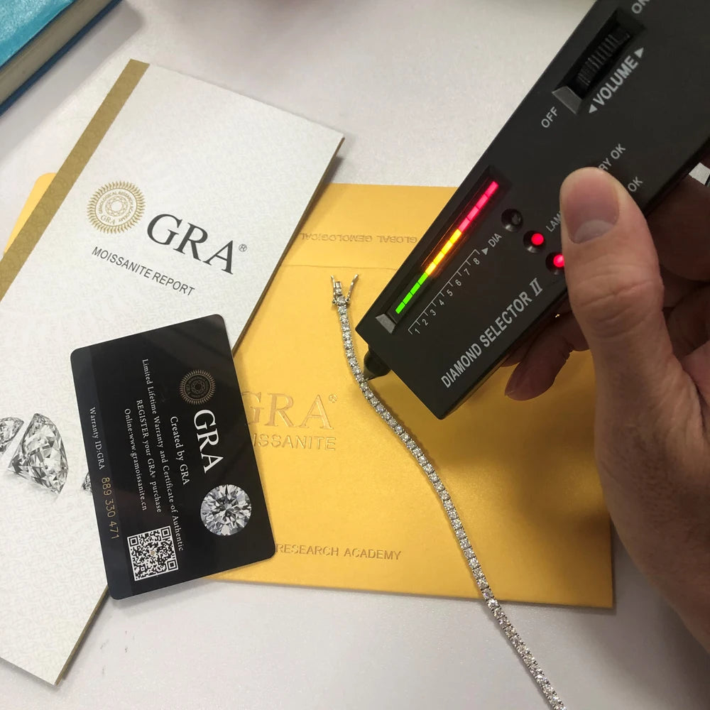 KNOBSPIN 2mm Moissanite Tennis Bracelet 925 Sterling Silver Plated White Gold Bracelet for Women Man Sparkling Party Jewelry